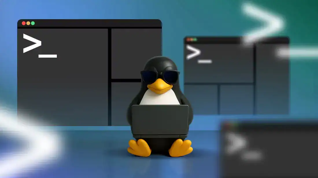 Penguen figürü, Linux ve siber güvenlik komutlarını temsil ediyor.